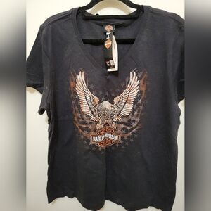 Harley-Davidson Ladies Black Graphic V-neck Short Sleeve T-Shirt - Size 2X
